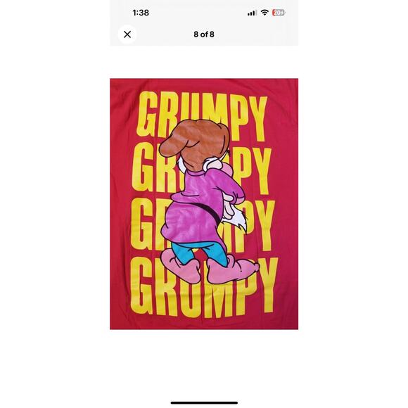 VTG Disney Oversized One Size Fits All Grumpy T-Shirt Double Sided OSFA Vintage - Picture 8 of 8
